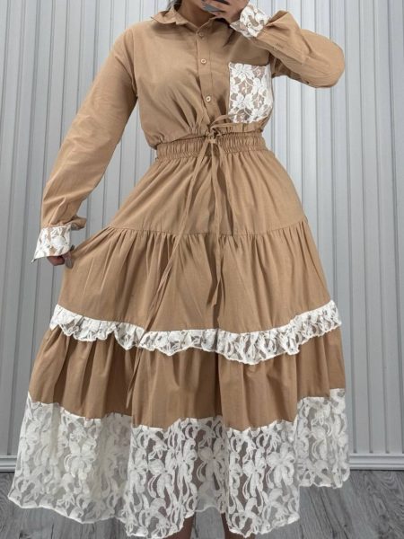 ست شومیز دامن گیپور دانتل کرم