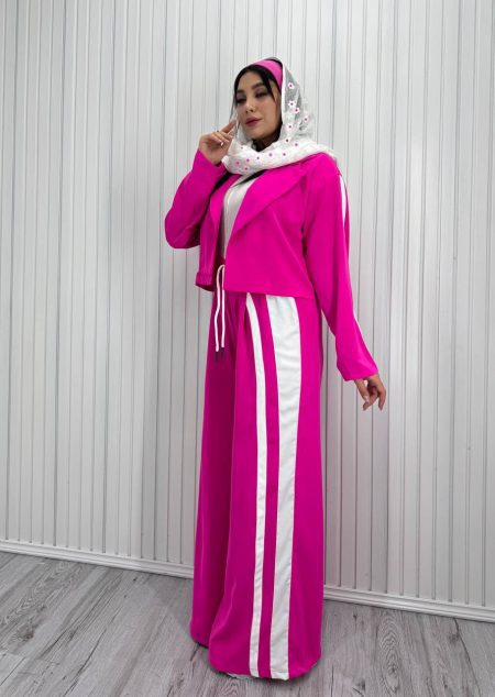 ست کت و شلوار خطی adak سرخابی