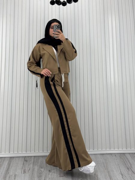 ست کت و شلوار خطی adak قهوه‌ای