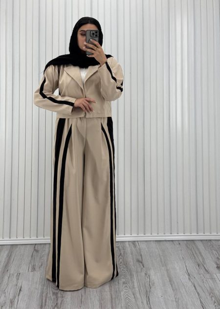 ست کت و شلوار خطی adak کرم