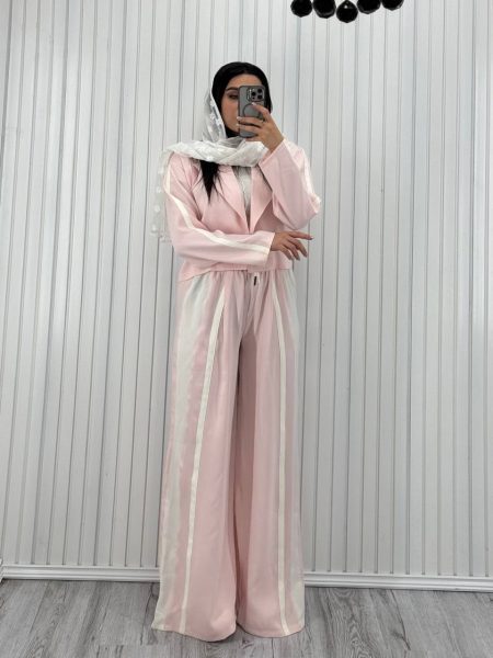 ست کت و شلوار خطی adak گلبهی