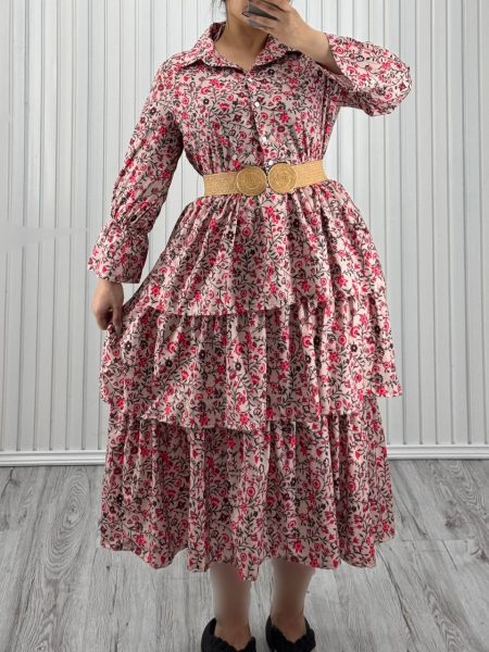 پیراهن طبقه ای حریر بوگاتی کالباسی گل قرمز