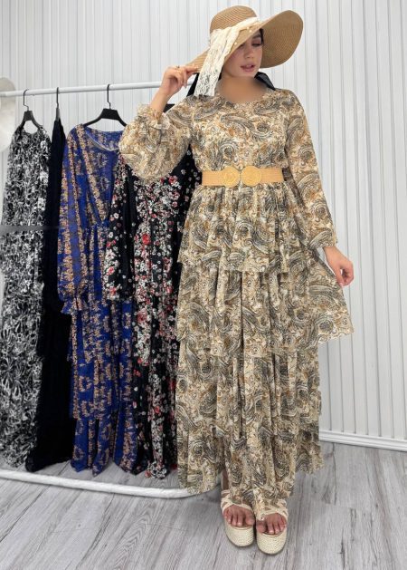 پیراهن طبقه ای کرم طرح سنتی