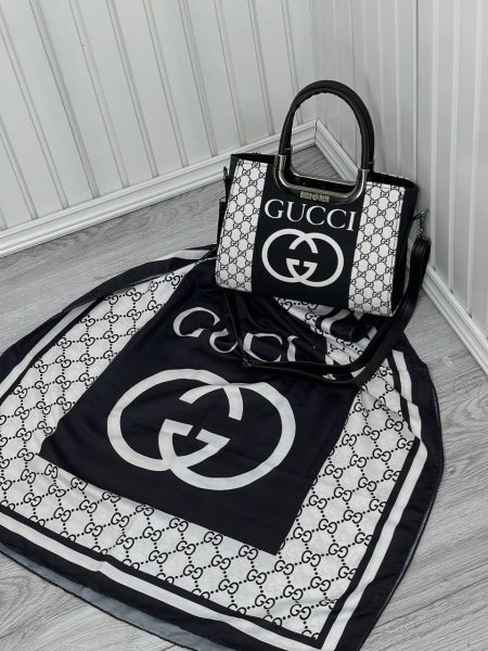 کیف شالدار دسته فلزی سفید GUCCI