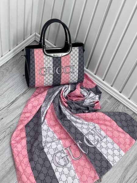 کیف شالدار دسته فلزی صورتی GUCCI