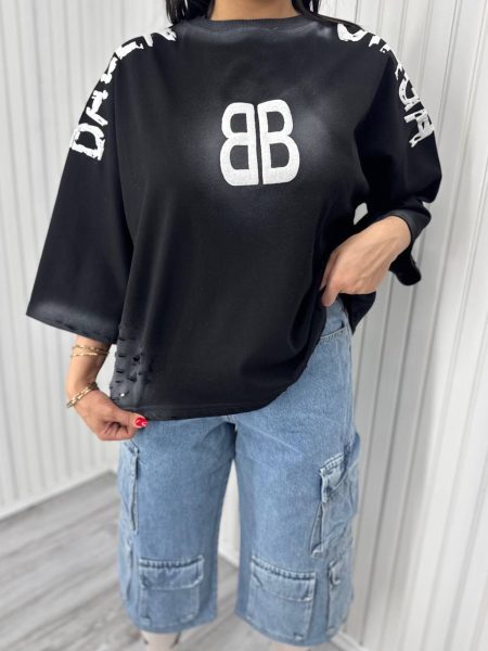 تیشرت باکسی بالنسیاگا مشکی طرح آبرنگی