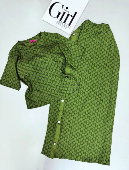 ست تاپ و دامن طرح دار TIPO سبز