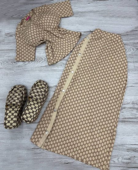 ست تاپ و دامن طرح دار TIPO کرم