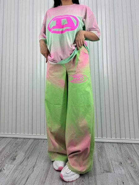 ست تی شرت شلوار بگ آبرنگی دیزل سبز