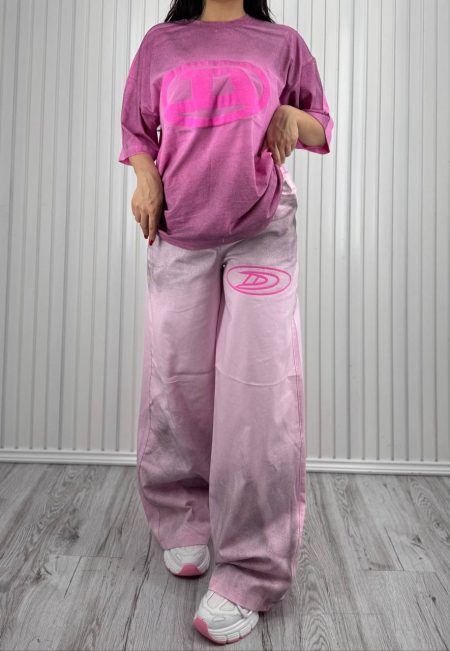 ست تی شرت شلوار بگ آبرنگی دیزل صورتی