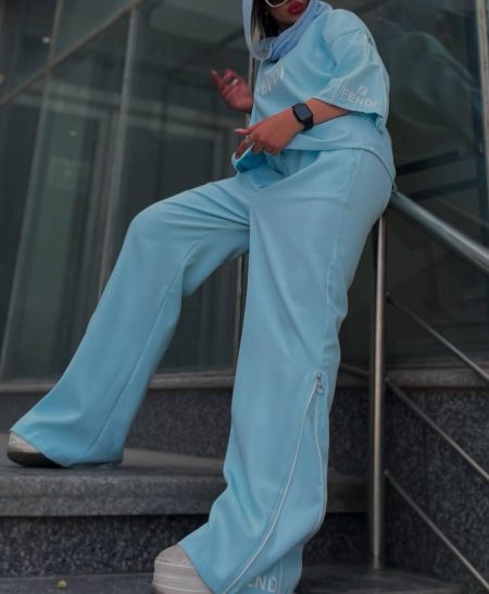 ست تی شرت شلوار فندی آبی روشن