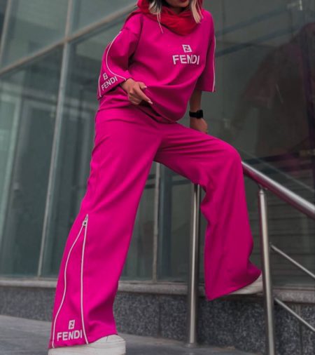 ست تی شرت شلوار فندی سرخابی