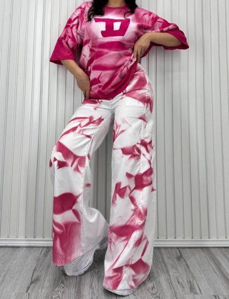 ست تی شرت و شلوار آبرنگی زیاد diesel سرخابی