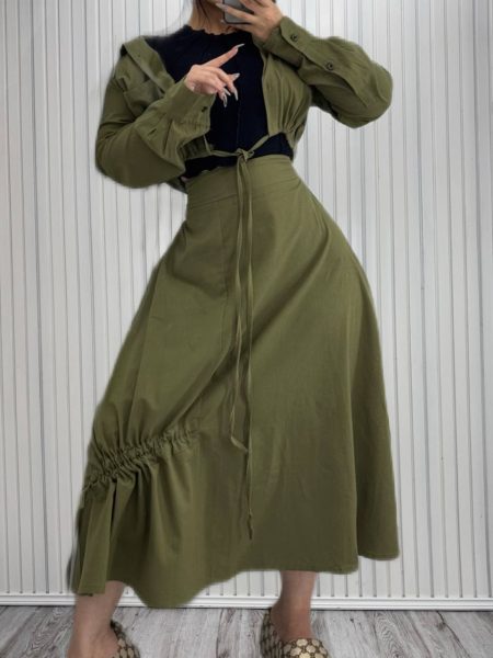 ست شومیز و دامن بندی zara سبز