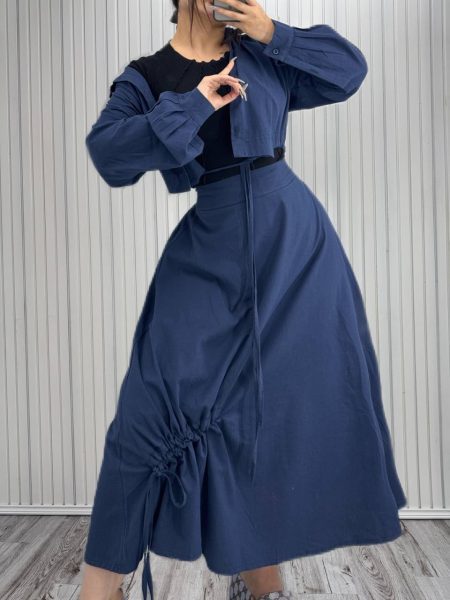 ست شومیز و دامن بندی zara سرمه‌ای