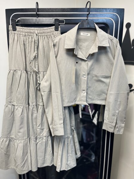 ست شومیز و دامن بندی zara طوسی