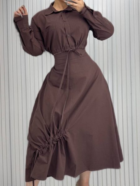 ست شومیز و دامن بندی zara قهوه‌ای