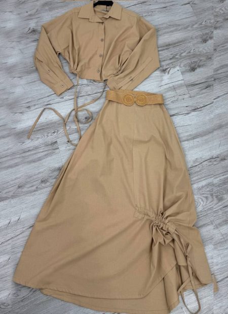 ست شومیز و دامن بندی zara کرم