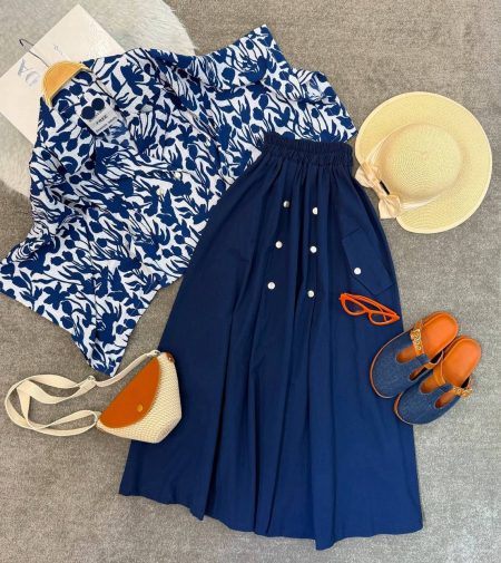 ست شومیز و دامن گلبرگ DM سرمه‌ای