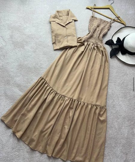 ست شومیز و پیراهن کشی کرم