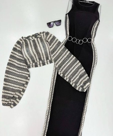 ست ماکسی و رویه قلاب بافی سفید