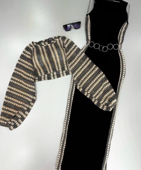 ست ماکسی و رویه قلاب بافی کرم