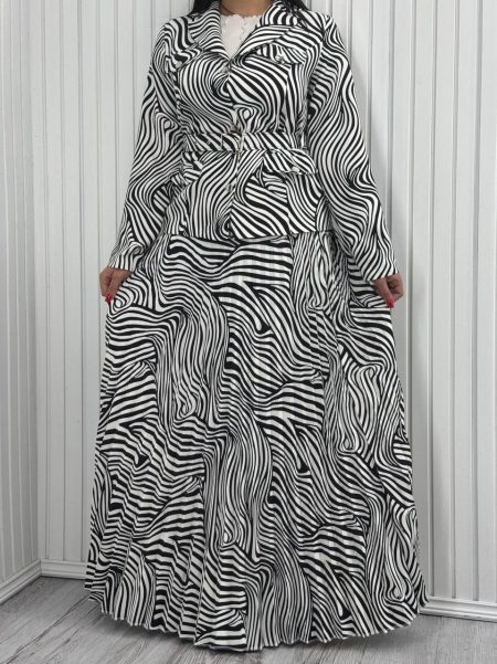 ست کت دامن پلیسه طرح دار زبرا