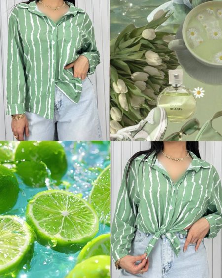 شومیز دو رنگ سبز سفید