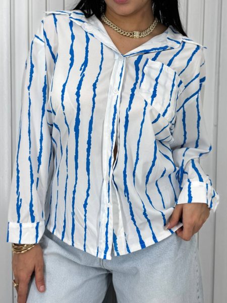 شومیز دو رنگ سفید آبی