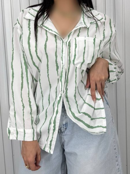 شومیز دو رنگ سفید سبز