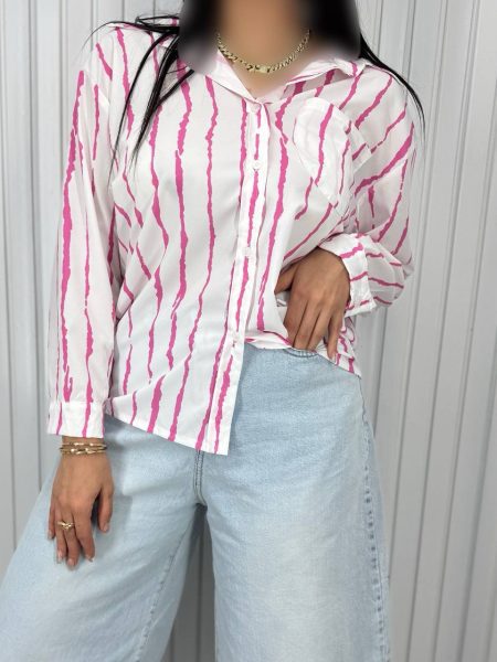 شومیز دو رنگ سفید صورتی