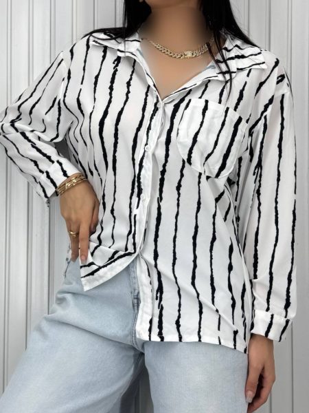 شومیز دو رنگ سفید مشکی