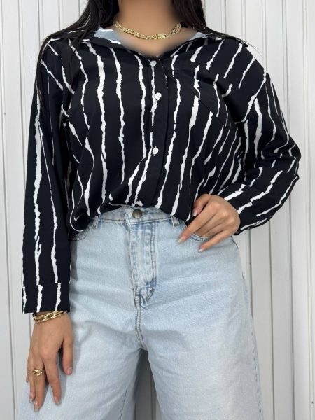 شومیز دو رنگ مشکی سفید