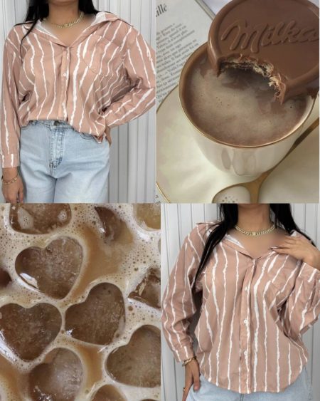 شومیز دو رنگ کرم سفید