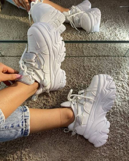 کتونی لژدار بال نگینی سفید