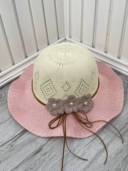 کلاه ساحلی گل مروارید صورتی