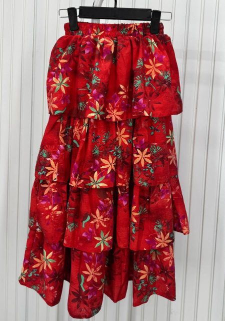 دامن طبقه ای طرح دار تارا قرمز زرد