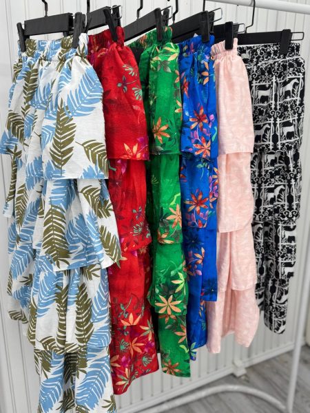 دامن طبقه ای طرح دار تارا مشکی سفید