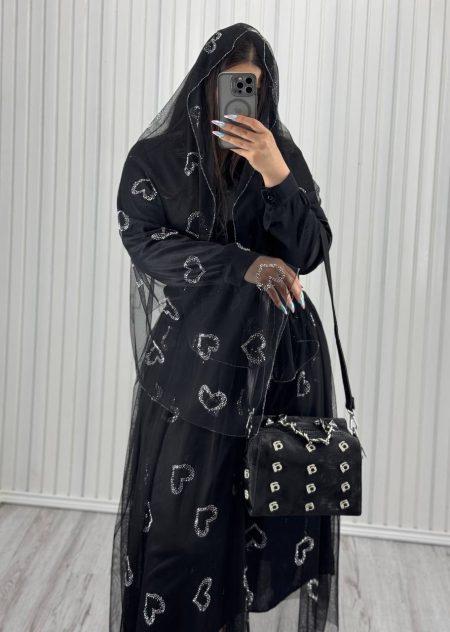 ست 2 تیکه دامن و شال گیپور نگینی طرح قلب