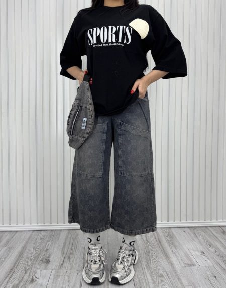 ست تی شرت شلوار کیف دار کلاه بافت مشکی