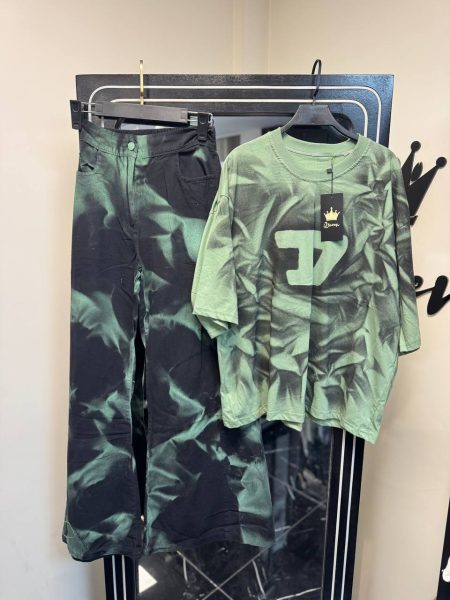 ست تی شرت و شلوار آبرنگی diesel سبز