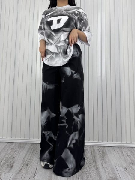 ست تی شرت و شلوار آبرنگی diesel سفید