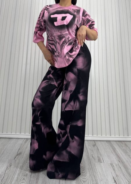 ست تی شرت و شلوار آبرنگی diesel صورتی