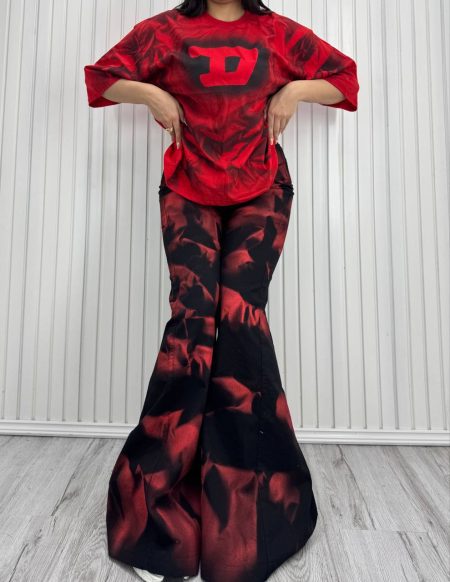 ست تی شرت و شلوار آبرنگی diesel قرمز