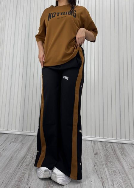 ست تی شرت و شلوار بقل دکمه Nothing قهوه‌ای