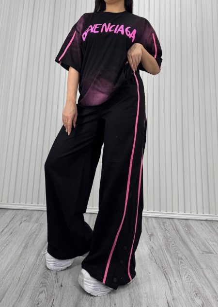 ست تی شرت و شلوار پایین دکمه Balenciaga مشکی مشکی