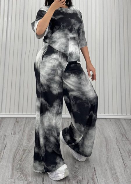 ست تیشرت شلوار ابروبادی ufo مشکی سفید