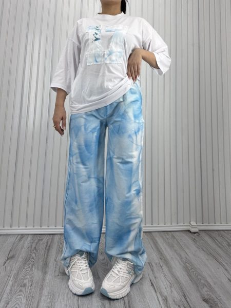 ست تیشرت و شلوار آبرنگی17 آبی روشن