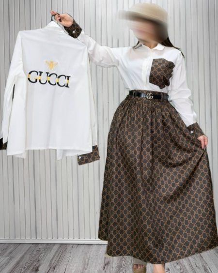 ست شومیز دامن کمربندی Artnous gucc