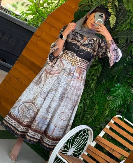 پیراهن بلند جغرافیایی مشکی